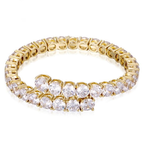 Bracelet 14k Gold Plated Real Crystal Adjustable Cuff Luxury Jewelry - Picture 1 of 11